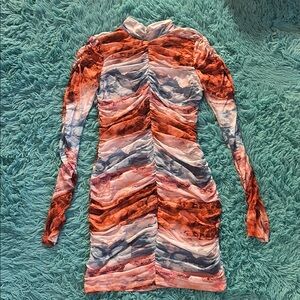 Red white and blue tye dye Long Sleeve Dress